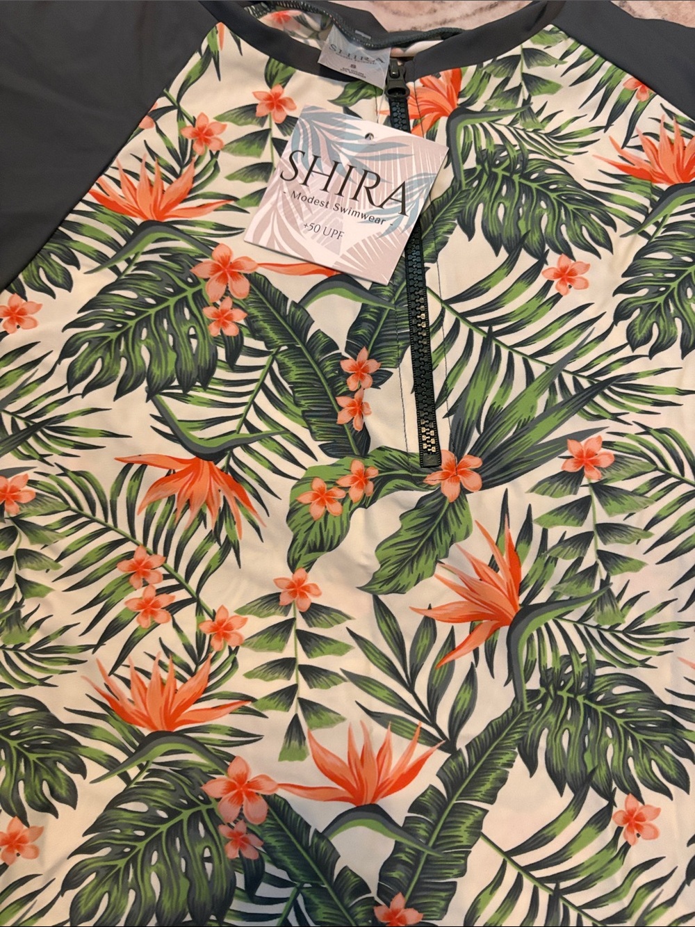 Tropical Floral Modest Swim DRESS- Green & Orange